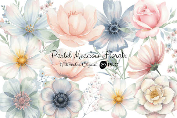 Pastel Meadow Watercolor Floral Clipart
